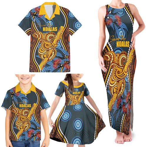 Aboriginal Dot Painting Koala Bear Personalised Family Matching Tank Maxi Dress and Hawaiian Shirt Aussie Eucalyptus Caesia Flowers