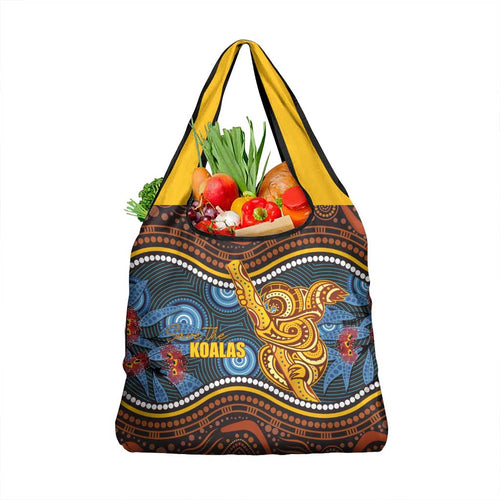 Aboriginal Dot Painting Koala Bear Grocery Bag Aussie Eucalyptus Caesia Flowers