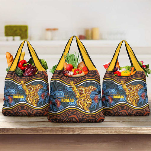 Aboriginal Dot Painting Koala Bear Grocery Bag Aussie Eucalyptus Caesia Flowers