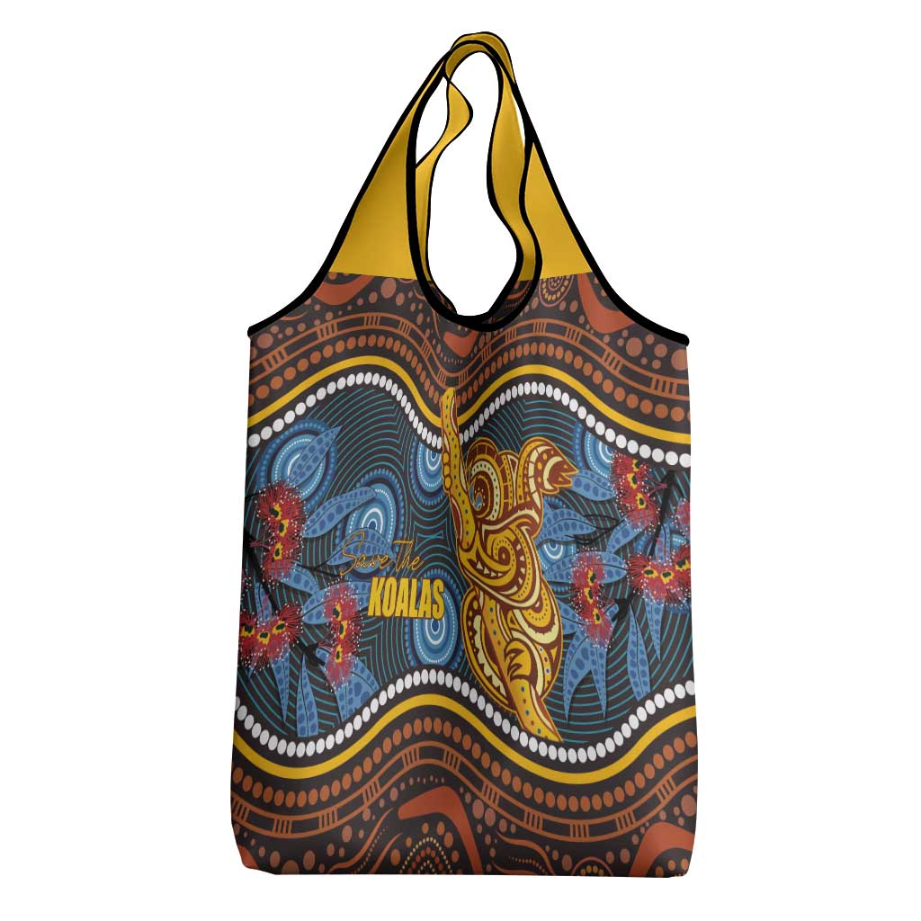 Aboriginal Dot Painting Koala Bear Grocery Bag Aussie Eucalyptus Caesia Flowers