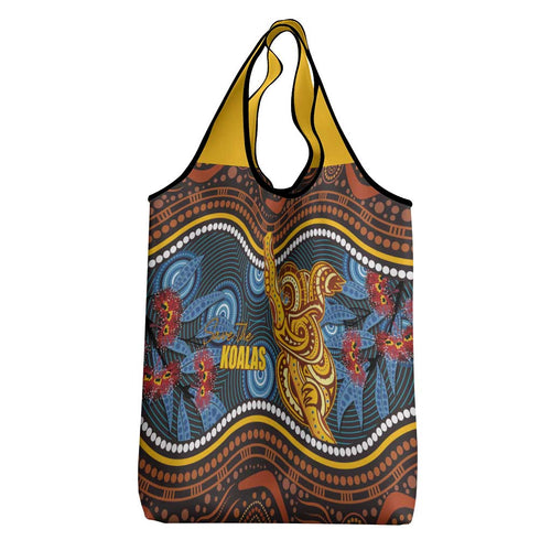 Aboriginal Dot Painting Koala Bear Grocery Bag Aussie Eucalyptus Caesia Flowers
