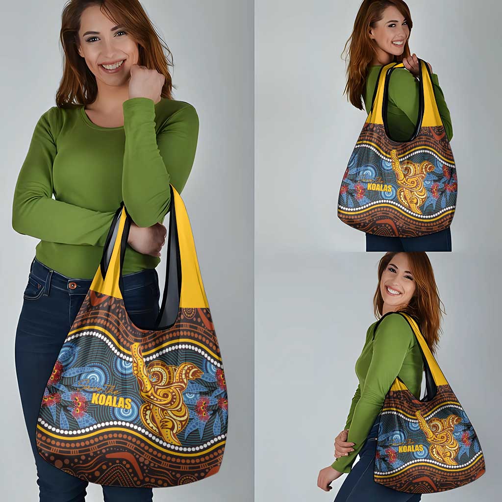 Aboriginal Dot Painting Koala Bear Grocery Bag Aussie Eucalyptus Caesia Flowers