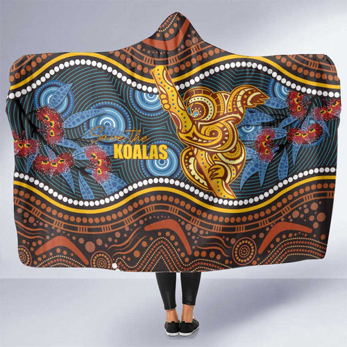 Aboriginal Dot Painting Koala Bear Hooded Blanket Aussie Eucalyptus Caesia Flowers