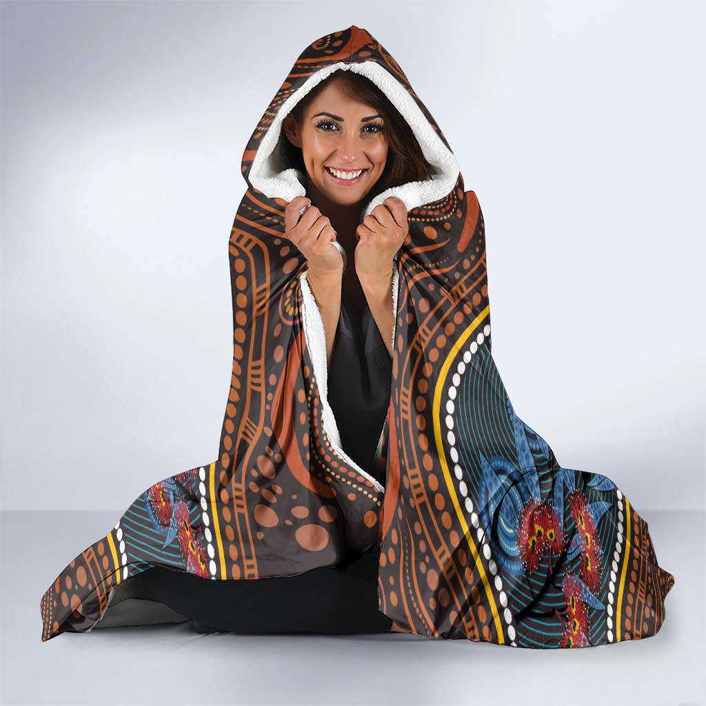 Aboriginal Dot Painting Koala Bear Hooded Blanket Aussie Eucalyptus Caesia Flowers