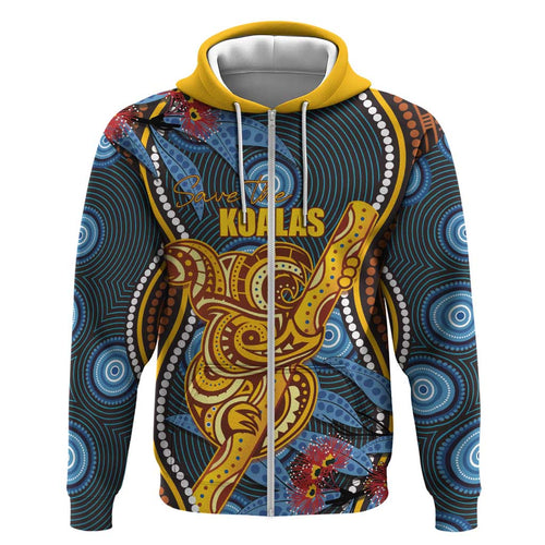 Aboriginal Dot Painting Koala Bear Personalised Hoodie Aussie Eucalyptus Caesia Flowers