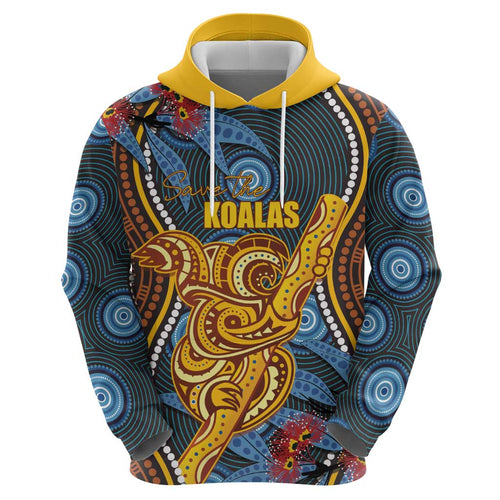Aboriginal Dot Painting Koala Bear Personalised Hoodie Aussie Eucalyptus Caesia Flowers