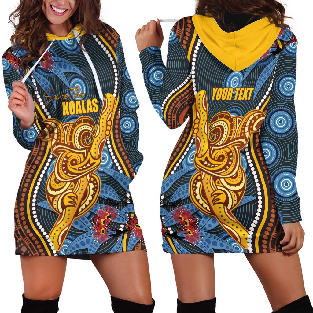 Aboriginal Dot Painting Koala Bear Personalised Hoodie Dress Aussie Eucalyptus Caesia Flowers