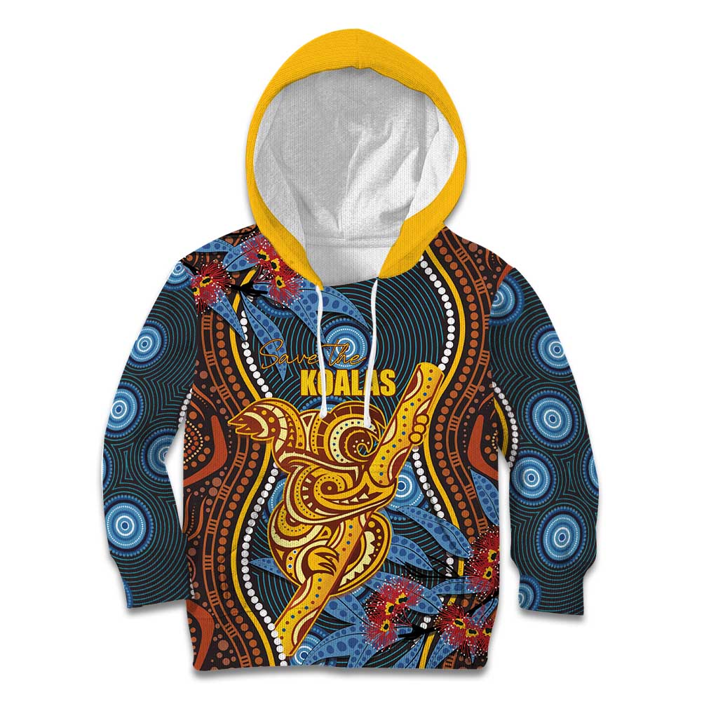 Aboriginal Dot Painting Koala Bear Personalised Kid Hoodie Aussie Eucalyptus Caesia Flowers