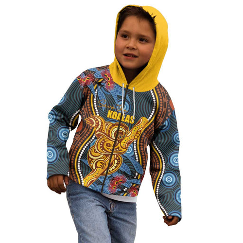 Aboriginal Dot Painting Koala Bear Personalised Kid Hoodie Aussie Eucalyptus Caesia Flowers