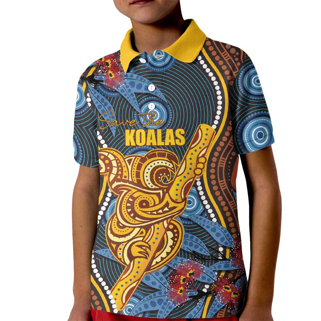 Aboriginal Dot Painting Koala Bear Personalised Kid Polo Shirt Aussie Eucalyptus Caesia Flowers