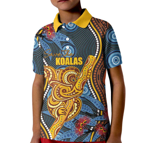 Aboriginal Dot Painting Koala Bear Personalised Kid Polo Shirt Aussie Eucalyptus Caesia Flowers