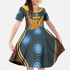 Aboriginal Dot Painting Koala Bear Personalised Kid Short Sleeve Dress Aussie Eucalyptus Caesia Flowers
