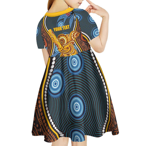 Aboriginal Dot Painting Koala Bear Personalised Kid Short Sleeve Dress Aussie Eucalyptus Caesia Flowers