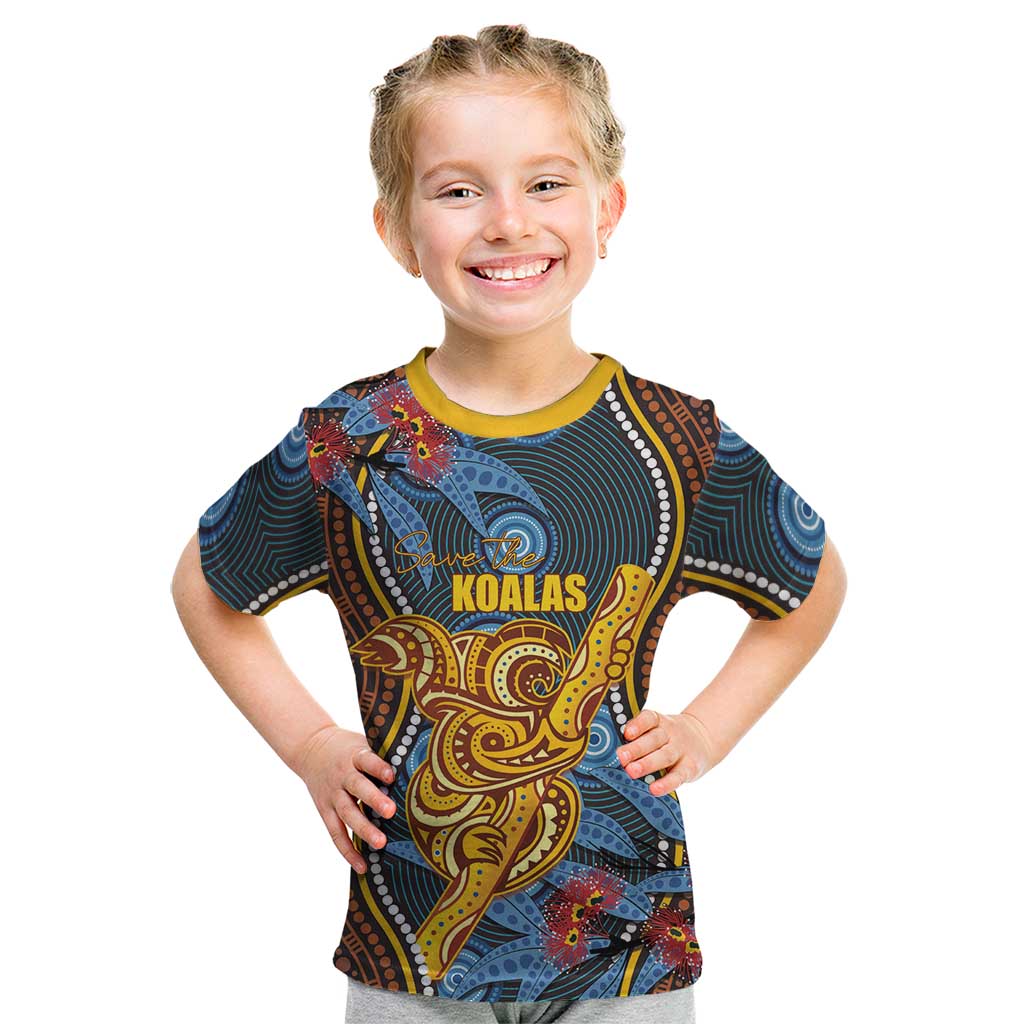 Aboriginal Dot Painting Koala Bear Personalised Kid T Shirt Aussie Eucalyptus Caesia Flowers