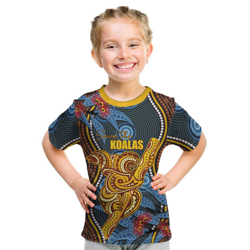 Aboriginal Dot Painting Koala Bear Personalised Kid T Shirt Aussie Eucalyptus Caesia Flowers