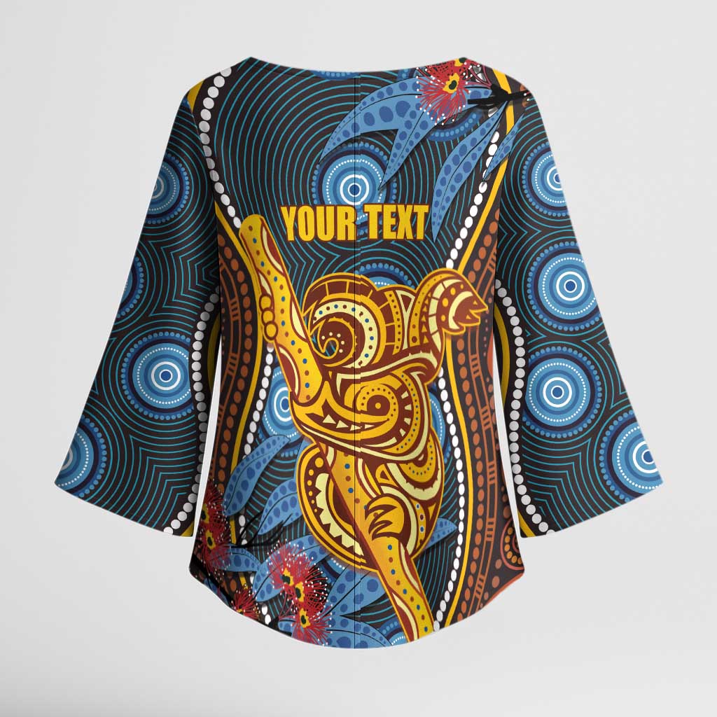 Aboriginal Dot Painting Koala Bear Personalised Kimono Sleeve Blouse Aussie Eucalyptus Caesia Flowers