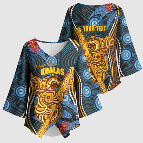 Aboriginal Dot Painting Koala Bear Personalised Kimono Sleeve Blouse Aussie Eucalyptus Caesia Flowers