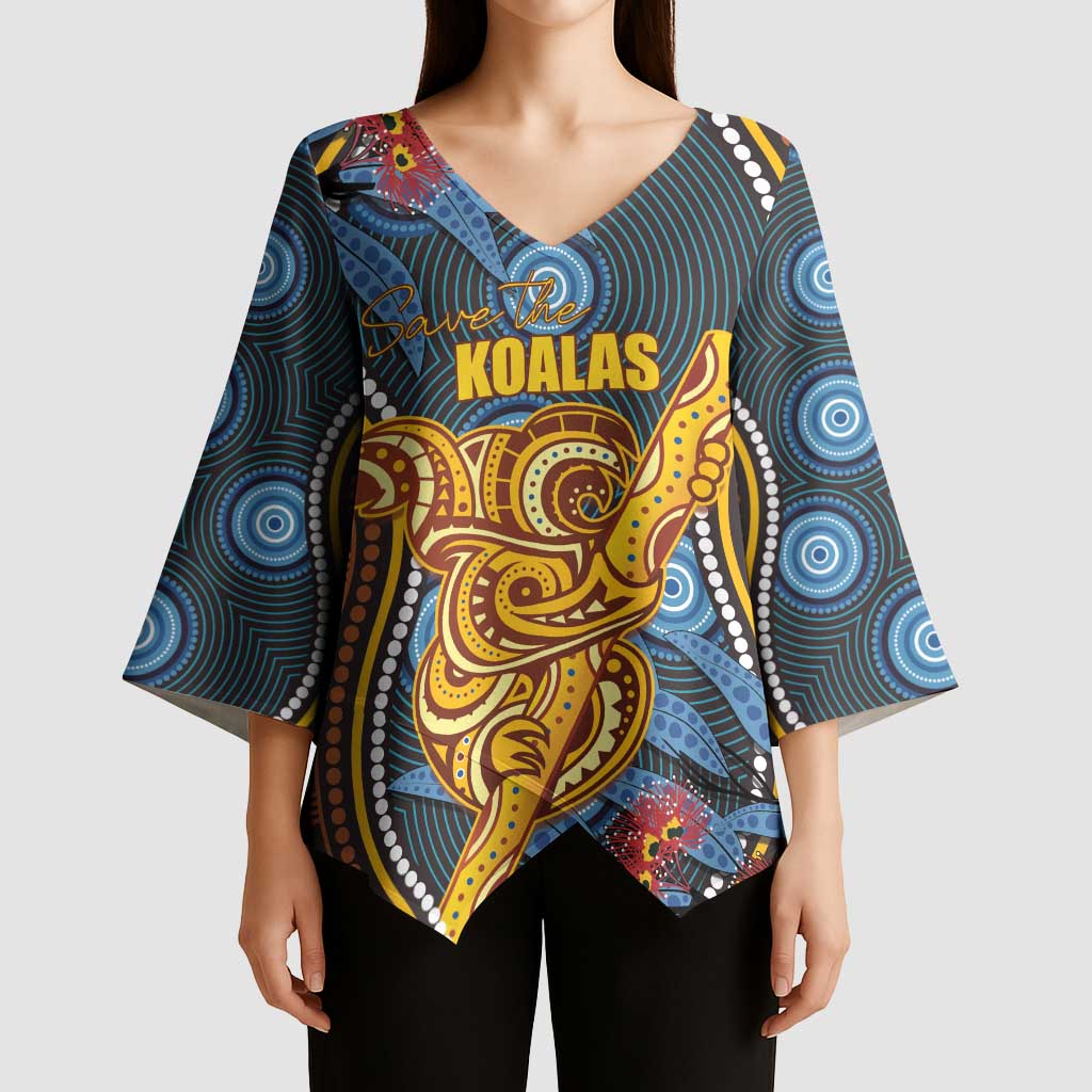 Aboriginal Dot Painting Koala Bear Personalised Kimono Sleeve Blouse Aussie Eucalyptus Caesia Flowers