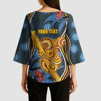 Aboriginal Dot Painting Koala Bear Personalised Kimono Sleeve Blouse Aussie Eucalyptus Caesia Flowers