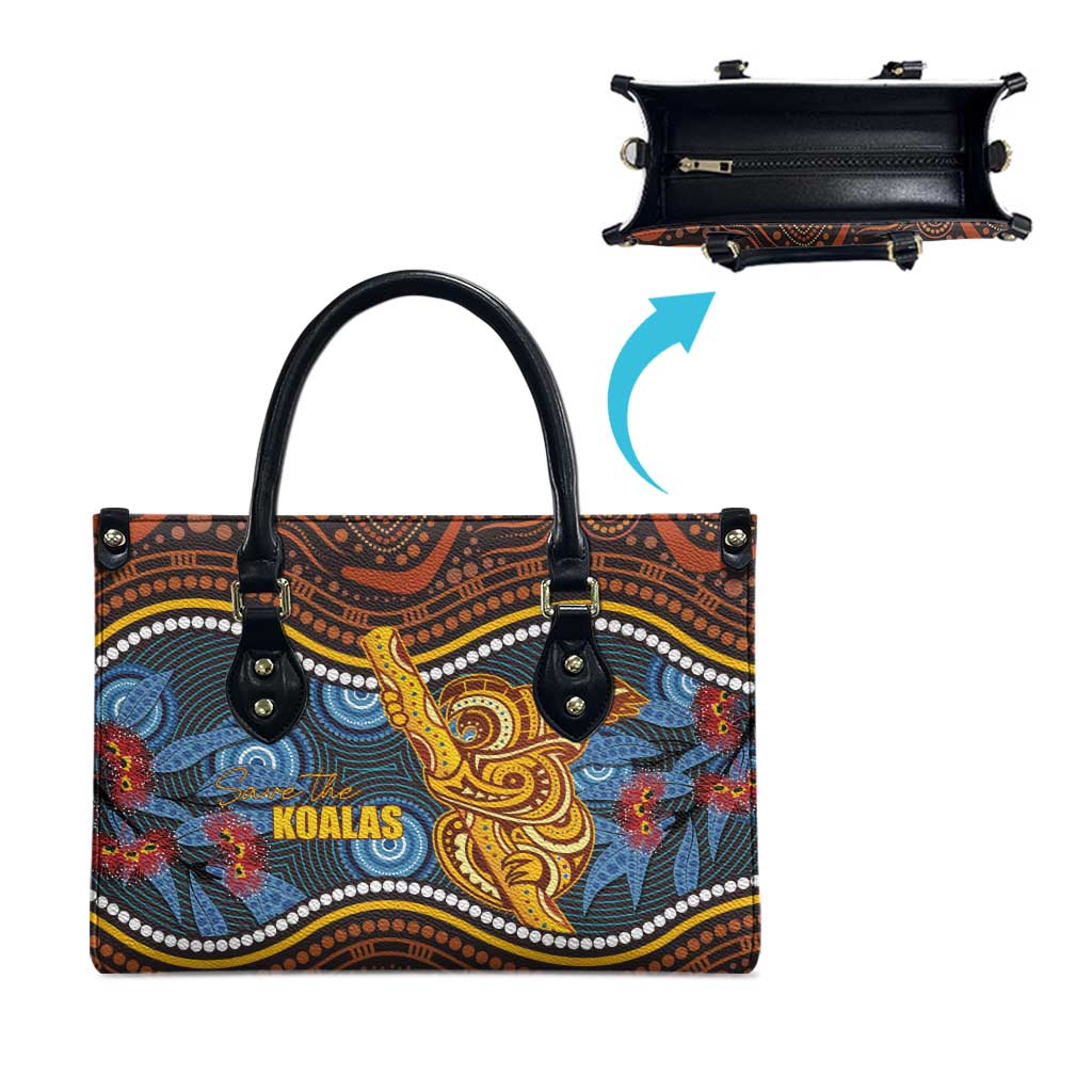 Aboriginal Dot Painting Koala Bear Leather Bag Aussie Eucalyptus Caesia Flowers