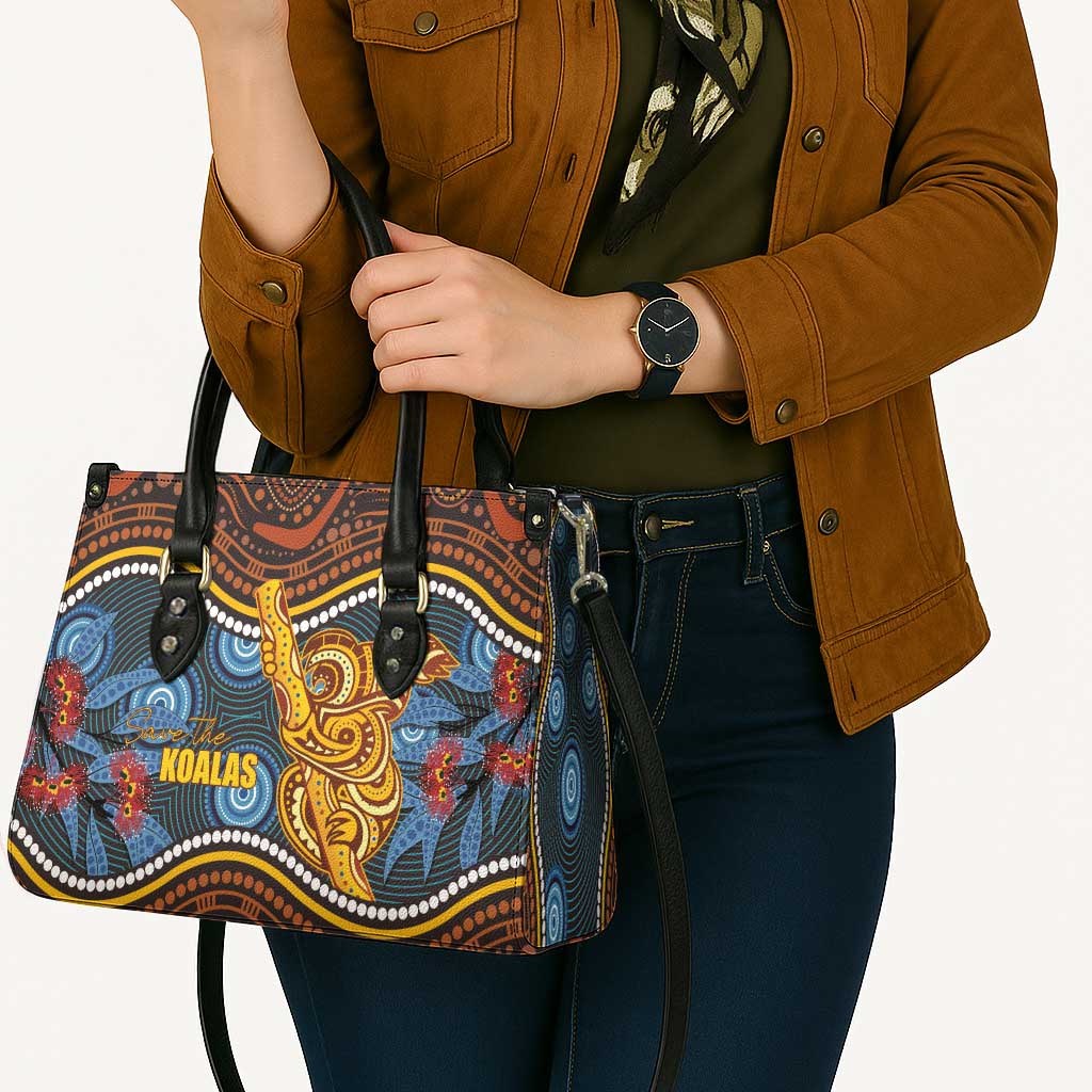 Aboriginal Dot Painting Koala Bear Leather Bag Aussie Eucalyptus Caesia Flowers