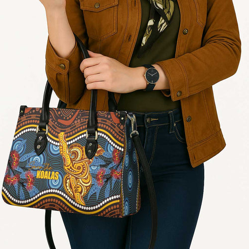 Aboriginal Dot Painting Koala Bear Leather Bag Aussie Eucalyptus Caesia Flowers