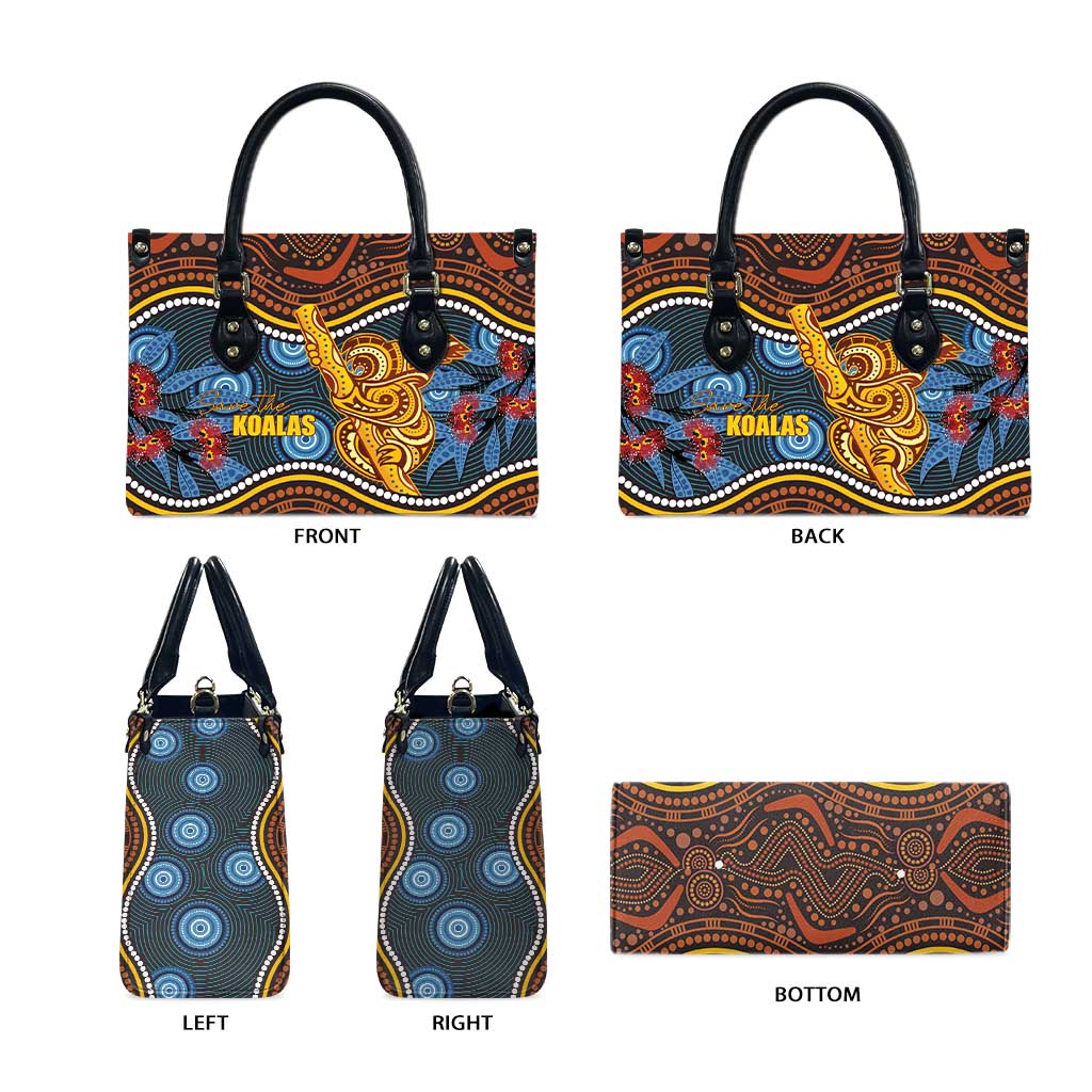 Aboriginal Dot Painting Koala Bear Leather Bag Aussie Eucalyptus Caesia Flowers