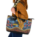 Aboriginal Dot Painting Koala Bear Leather Tote Bag Aussie Eucalyptus Caesia Flowers