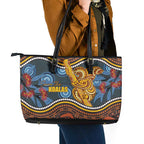 Aboriginal Dot Painting Koala Bear Leather Tote Bag Aussie Eucalyptus Caesia Flowers