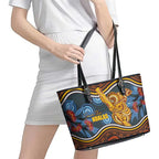 Aboriginal Dot Painting Koala Bear Leather Tote Bag Aussie Eucalyptus Caesia Flowers