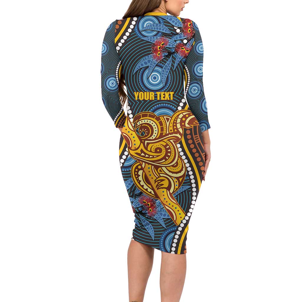 Aboriginal Dot Painting Koala Bear Personalised Long Sleeve Bodycon Dress Aussie Eucalyptus Caesia Flowers
