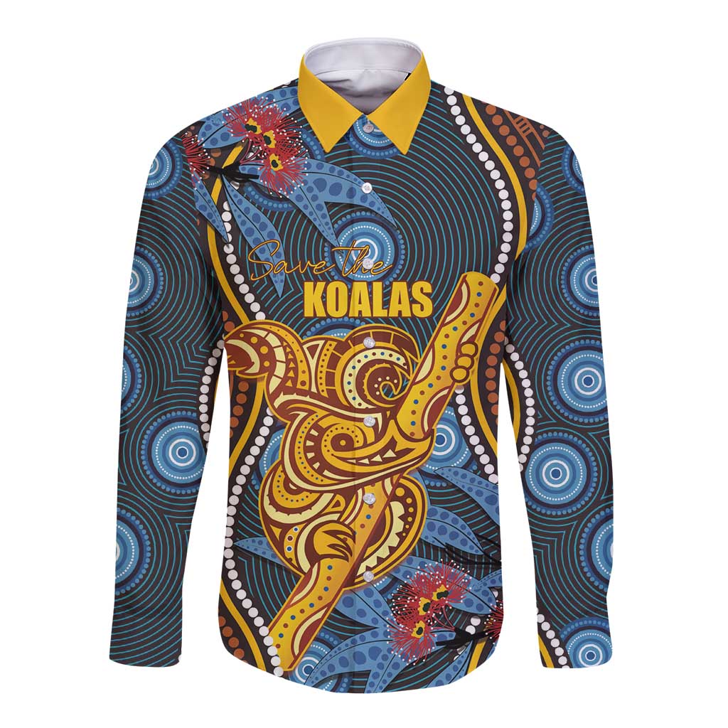 Aboriginal Dot Painting Koala Bear Personalised Long Sleeve Button Shirt Aussie Eucalyptus Caesia Flowers