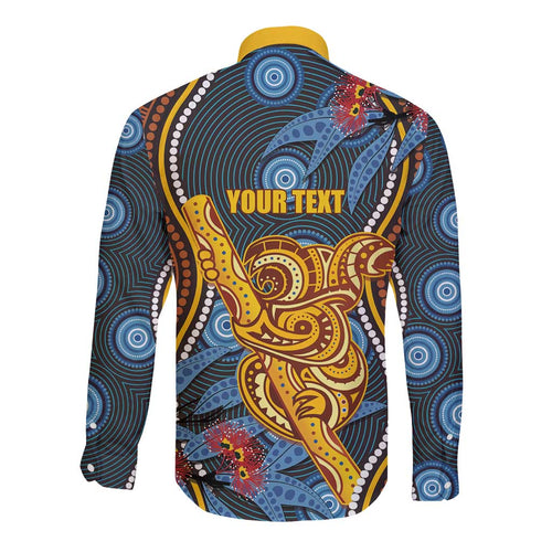 Aboriginal Dot Painting Koala Bear Personalised Long Sleeve Button Shirt Aussie Eucalyptus Caesia Flowers