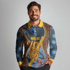 Aboriginal Dot Painting Koala Bear Personalised Long Sleeve Polo Shirt Aussie Eucalyptus Caesia Flowers