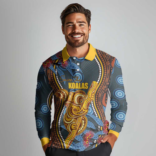 Aboriginal Dot Painting Koala Bear Personalised Long Sleeve Polo Shirt Aussie Eucalyptus Caesia Flowers