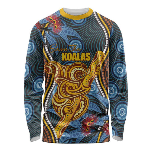 Aboriginal Dot Painting Koala Bear Personalised Long Sleeve Shirt Aussie Eucalyptus Caesia Flowers