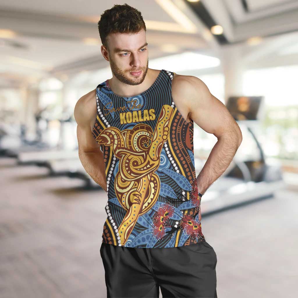 Aboriginal Dot Painting Koala Bear Personalised Men Tank Top Aussie Eucalyptus Caesia Flowers