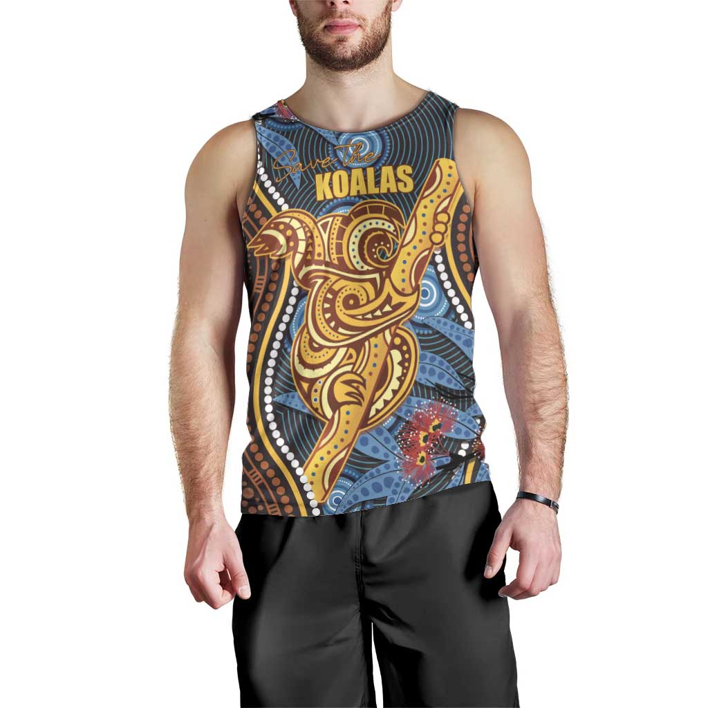 Aboriginal Dot Painting Koala Bear Personalised Men Tank Top Aussie Eucalyptus Caesia Flowers