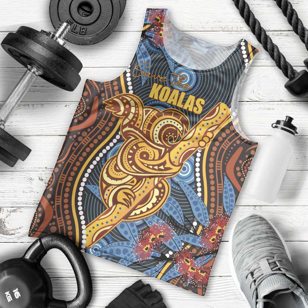 Aboriginal Dot Painting Koala Bear Personalised Men Tank Top Aussie Eucalyptus Caesia Flowers