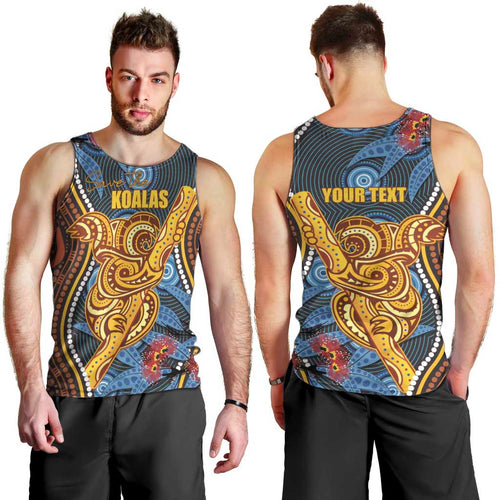 Aboriginal Dot Painting Koala Bear Personalised Men Tank Top Aussie Eucalyptus Caesia Flowers