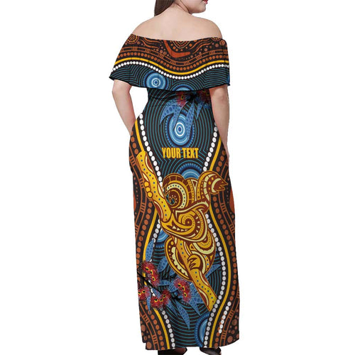 Aboriginal Dot Painting Koala Bear Personalised Off Shoulder Maxi Dress Aussie Eucalyptus Caesia Flowers
