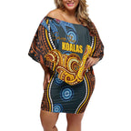 Aboriginal Dot Painting Koala Bear Personalised Off Shoulder Short Dress Aussie Eucalyptus Caesia Flowers