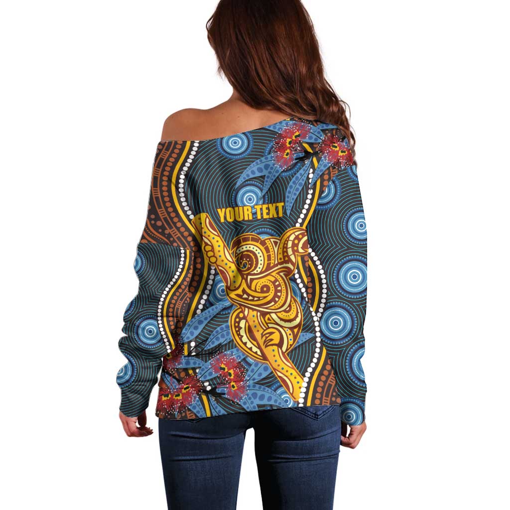 Aboriginal Dot Painting Koala Bear Personalised Off Shoulder Sweater Aussie Eucalyptus Caesia Flowers