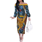 Aboriginal Dot Painting Koala Bear Personalised Off The Shoulder Long Sleeve Dress Aussie Eucalyptus Caesia Flowers