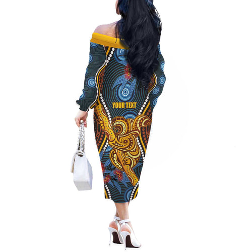 Aboriginal Dot Painting Koala Bear Personalised Off The Shoulder Long Sleeve Dress Aussie Eucalyptus Caesia Flowers