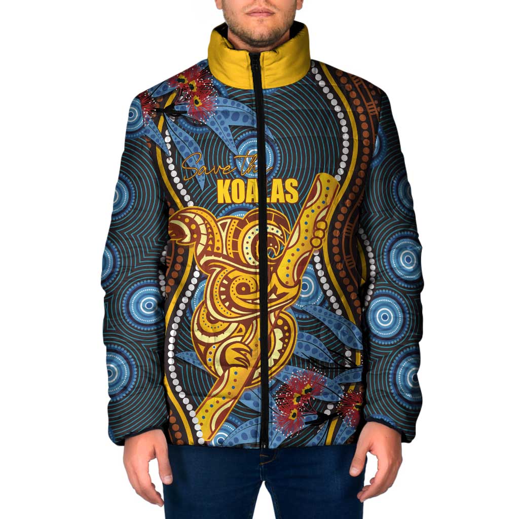 Aboriginal Dot Painting Koala Bear Personalised Padded Jacket Aussie Eucalyptus Caesia Flowers