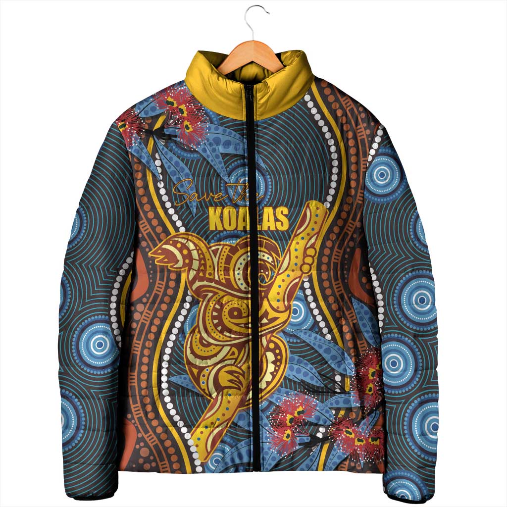 Aboriginal Dot Painting Koala Bear Personalised Padded Jacket Aussie Eucalyptus Caesia Flowers