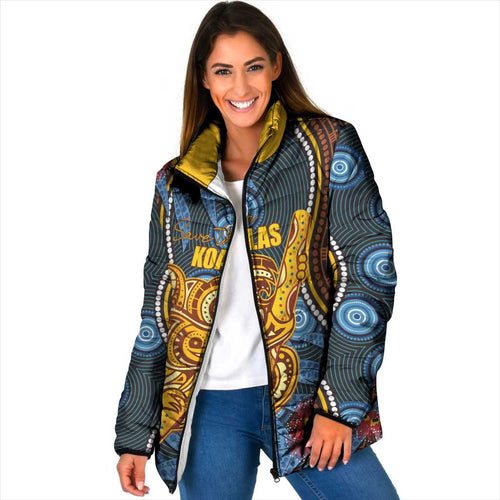 Aboriginal Dot Painting Koala Bear Personalised Padded Jacket Aussie Eucalyptus Caesia Flowers