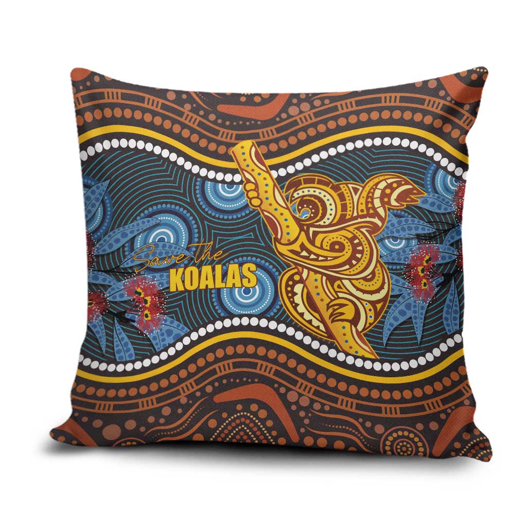 Aboriginal Dot Painting Koala Bear Pillow Cover Aussie Eucalyptus Caesia Flowers