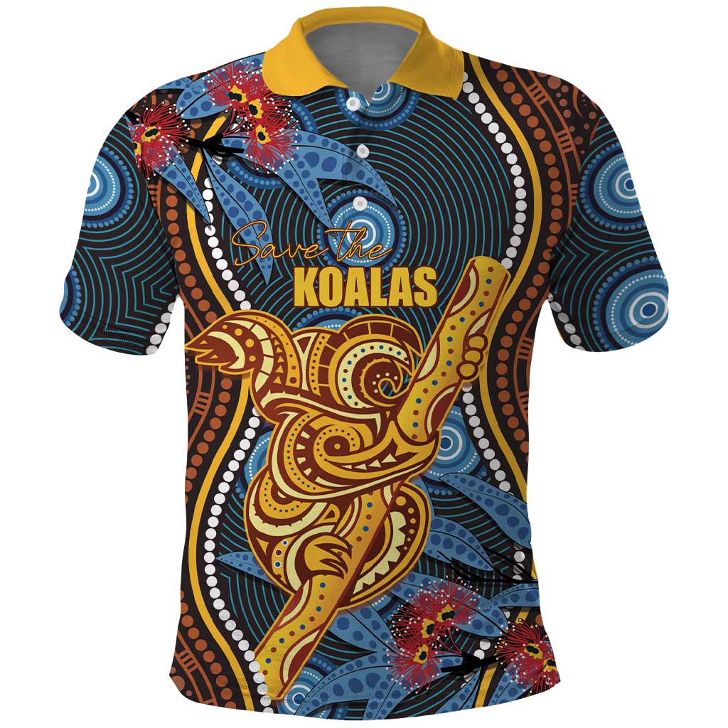 Aboriginal Dot Painting Koala Bear Personalised Polo Shirt Aussie Eucalyptus Caesia Flowers